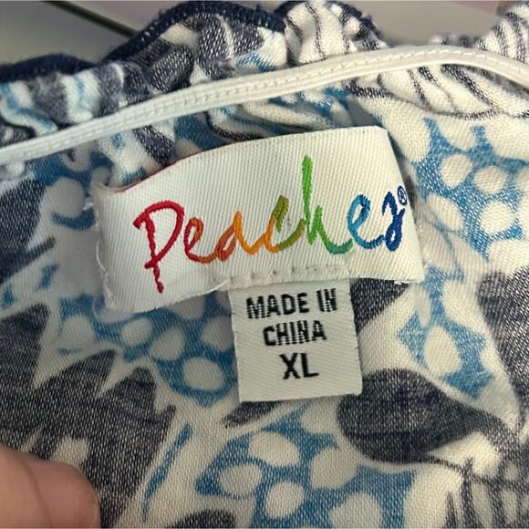 CLEARANCE Peaches Top Leopard Trim Short Elastic Sleeves & Neck Pockets Tie Back - Picture 9 of 10